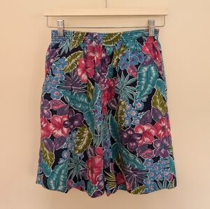 Vintage 90s Tropical Floral Print Shorts Small